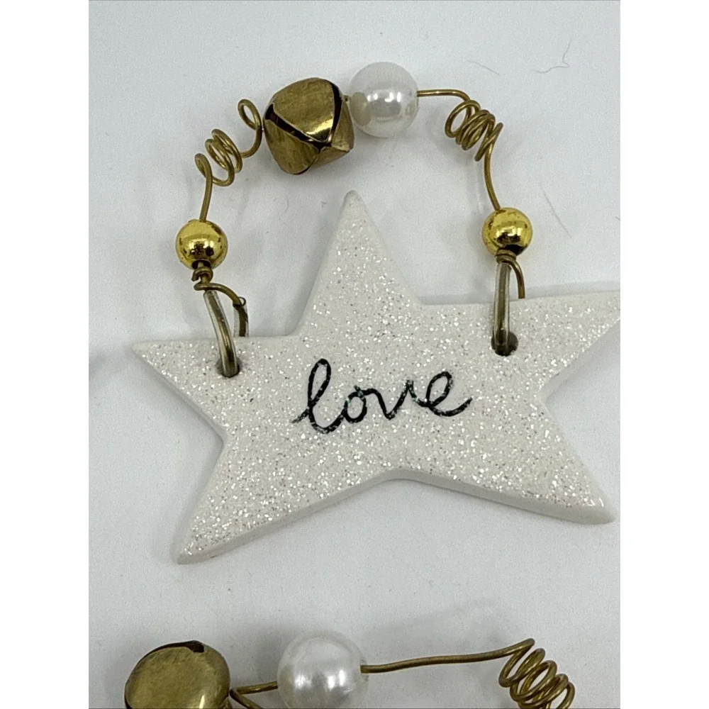 4 Sandra Magsamen For Silvestri Ornaments Joy Love Friends Celebrate White Star